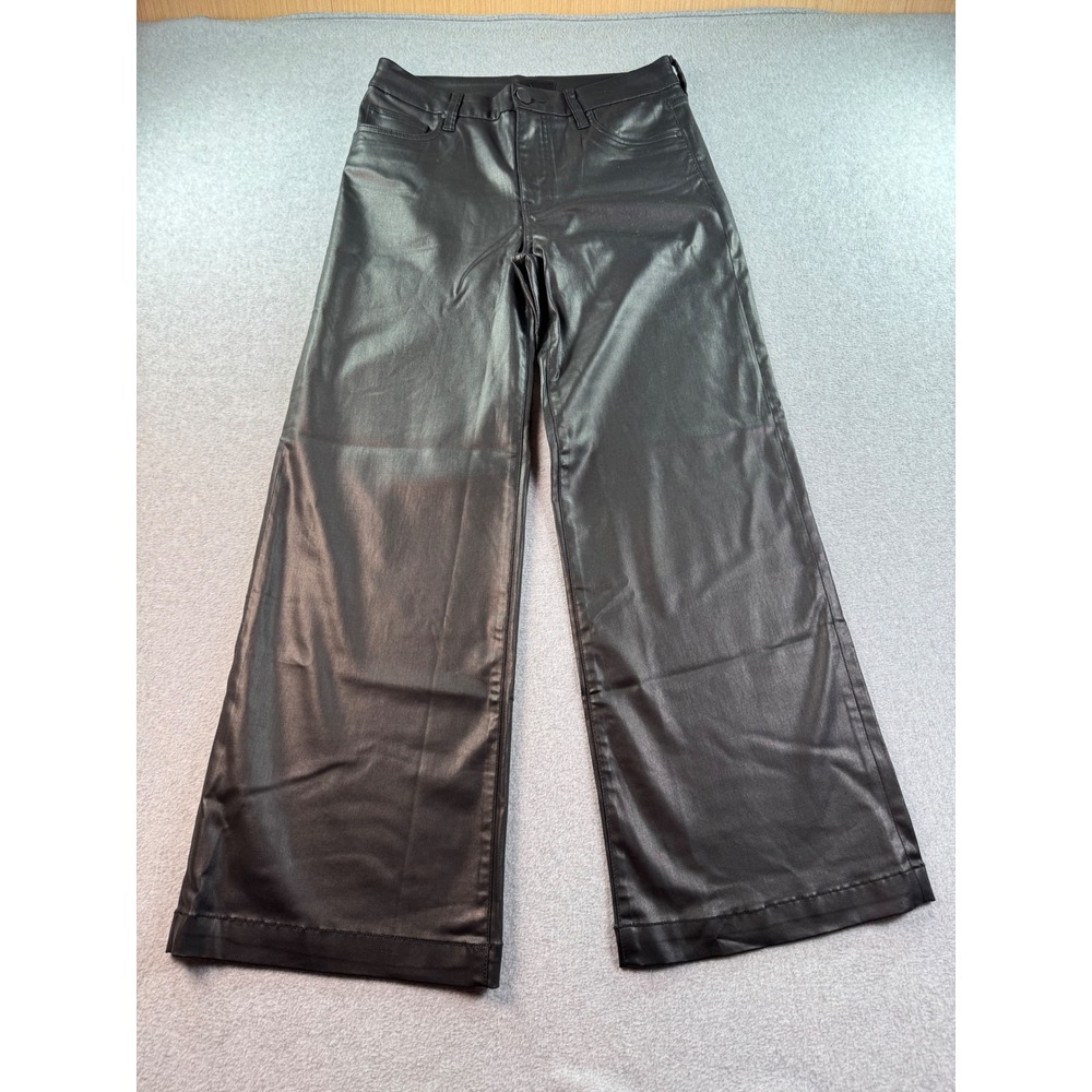 KUT from the Kloth Meg Fab Ab Wide Leg Coated Black Pants‎ High Rise Size 6